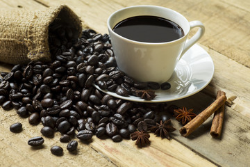 Arabica coffee with coffee beans and spices