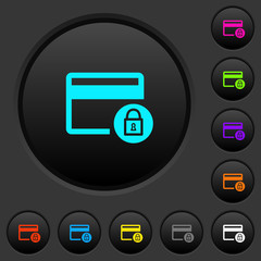 Lock credit card transactions dark push buttons with color icons