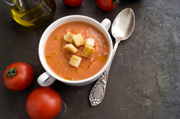 Traditional cold gazpacho soup. Spanish, Mediterranean cuisine.