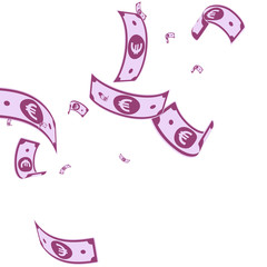 European Union Euro notes falling. Random EUR bills on white background. Europe money. Amusing vecto
