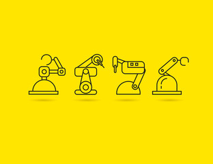 industrial robot icons on yellow background