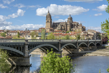 vista de las catedrales de Salamanca,  desde el rio Tormes. 