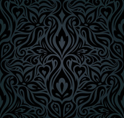 Floral decorative vintage seamless Background Black trend in vintage style
