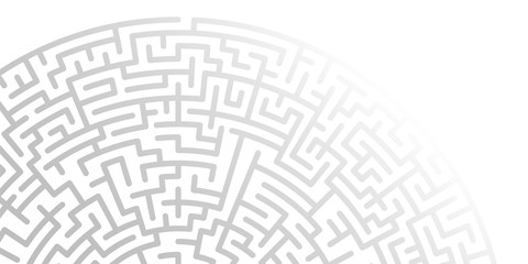 Background with graphic abstract geometry labyrinth pattern. Maze circle. Gradient gray labyrinth. Maze symbol.