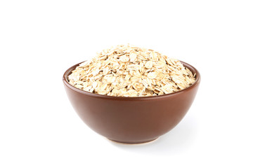 Oatmeal in bowl isolated on white background