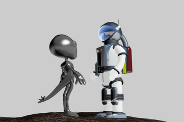 Incontro ravvicinato tra alieno e astronauta