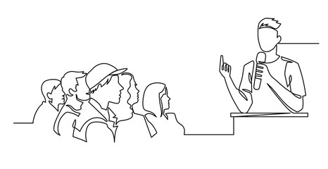Continuous Line Drawing of Vector A speaker in front of an audience. hand drawn style vector doodle design illustrations