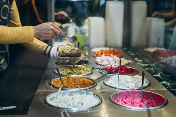 table with different cold snacks, a buffet