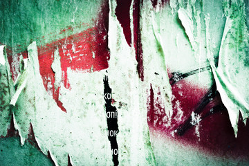 Old ripped torn grunge posters texture background creased crumpled paper backdrop surface empty space for text placard