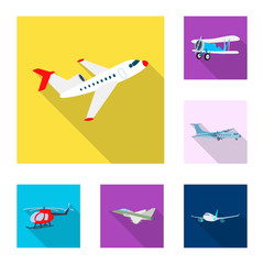 Vector design of plane and transport icon. Set of plane and sky stock symbol for web.