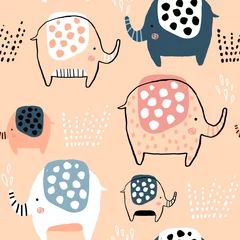Wallpaper murals Elephant Seamless pattern with cute ink drawn elephants. Creative childish texture. Great for fabric, textile Vector Illustration