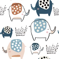 Fototapete Elefant Nahtloses Muster mit niedlichen Tinte gezeichneten Elefanten. Kreative kindliche Textur. Ideal für Stoff, Textil-Vektor-Illustration