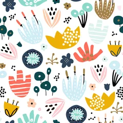 Tuinposter Seamless pattern with hand drawn flowers. Creative floral texture. Great for fabric, textile Vector Illustration © solodkayamari