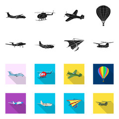 Isolated object of plane and transport symbol. Collection of plane and sky vector icon for stock.