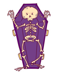 Scary skeleton in coffin in cartoon style. Halloween character. - 223431158