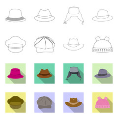 Isolated object of headgear and cap logo. Set of headgear and accessory stock symbol for web.