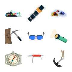 Vector design of mountaineering and peak sign. Set of mountaineering and camp stock vector illustration.