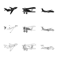 Fototapeta na wymiar Vector design of plane and transport symbol. Collection of plane and sky vector icon for stock.