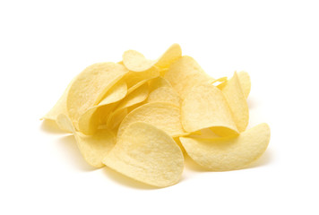 Potato chips isolated white background.