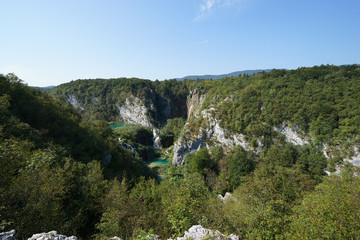 Beautiful green lake trees and mountains