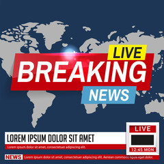 Breaking news. World news. Breaking news on World Map Background. Business / Technology News Background. Vector Illustration.