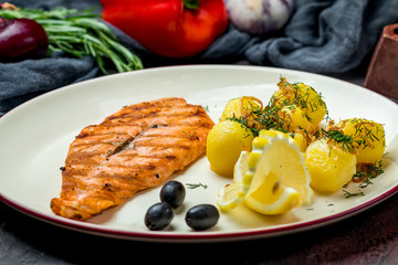 Salmon steak on the grill