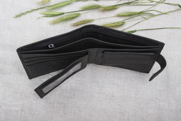 Empty wallet on a light background; open men's wallet