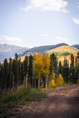 Autumn, landscape view of the Gore Range and Golden Peak in Vail, Colorado. 