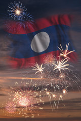 Fireworks and flag of Laos