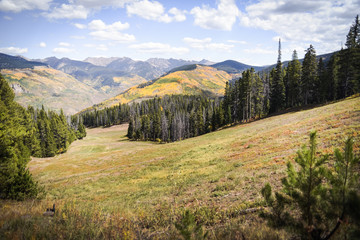 Autumn, landscape view of the Gore Range and Golden Peak in Vail, Colorado. 