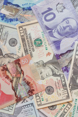Background from different currency, top view
