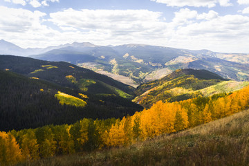 Landscape view of the Rocky Mountains during autmn as the leaves change colors. 