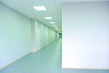 Medical clinic. A long corridor with offices for doctors.