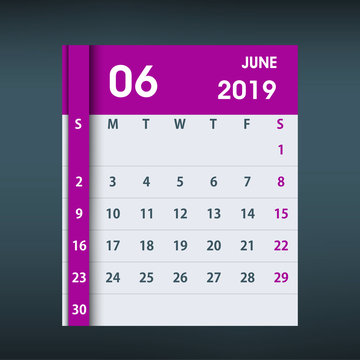June 2019 Calendar Leaf. Flat design