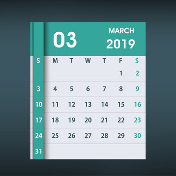 March 2019 Calendar Leaf. Flat design