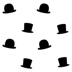 Vector pattern illustration with black silhouettes of gentleman's hats: bowler hat and cylinder hat