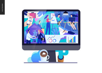 Business series, color 2- about company, office life -modern flat vector concept illustration of a company employees in workspace. Business workflow management. Creative landing page design template