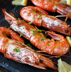 Grilled shrimps close up