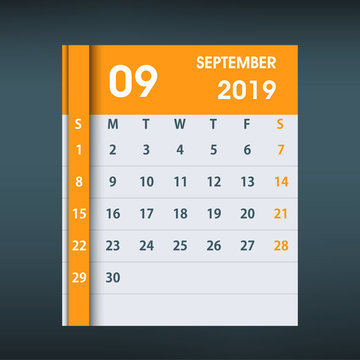 September 2019 Calendar Leaf. Flat design