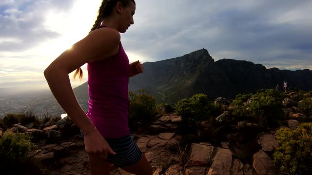 Female hiker on mountains in Cape Town, POV