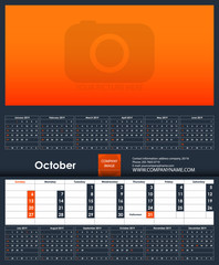 2019 Calendar template. October. Place for your photo