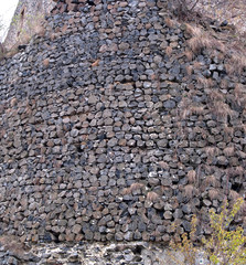 Defense wall on fort Somosks in Slovakia, made from hezagonal basaltic roks