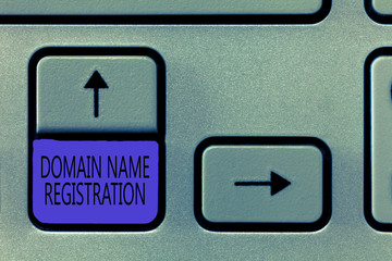 Conceptual hand writing showing Domain Name Registration. Business photo showcasing Own an IP Address Identify a particular Webpage .