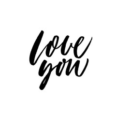 Love you card. Hand drawn brush style modern calligraphy. Vector illustration of handwritten lettering. 