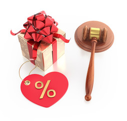 Festive Sale/Discount. Illustration on the subject of 'Holiday Trading'. 3D rendered graphic composition on reflective white background.