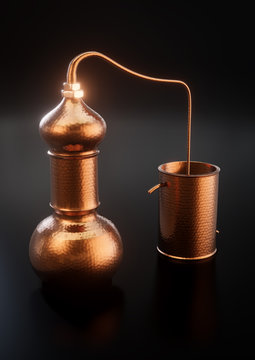 Copper alembic distiller 3d illustration