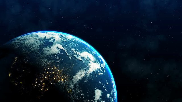 Space flight over the planet Earth. Abstract close-up intro globe 4K UHD animation.