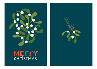 Christmas Holiday Greeting Cards with Mistletoe. Xmas winter poster collection