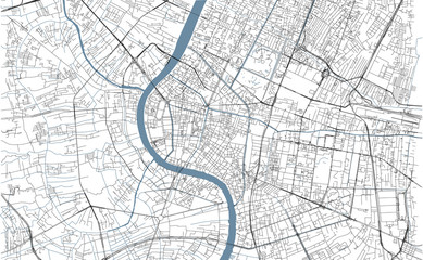 Obraz premium Mapa Bangkoku, widok satelitarny, miasto, Tajlandia. Drogi i rzeki. Mapa