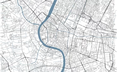 Foto op Canvas Cartina di Bangkok, vista satellitare, città, Thailandia. Strade e fiumi. Mappa © Naeblys